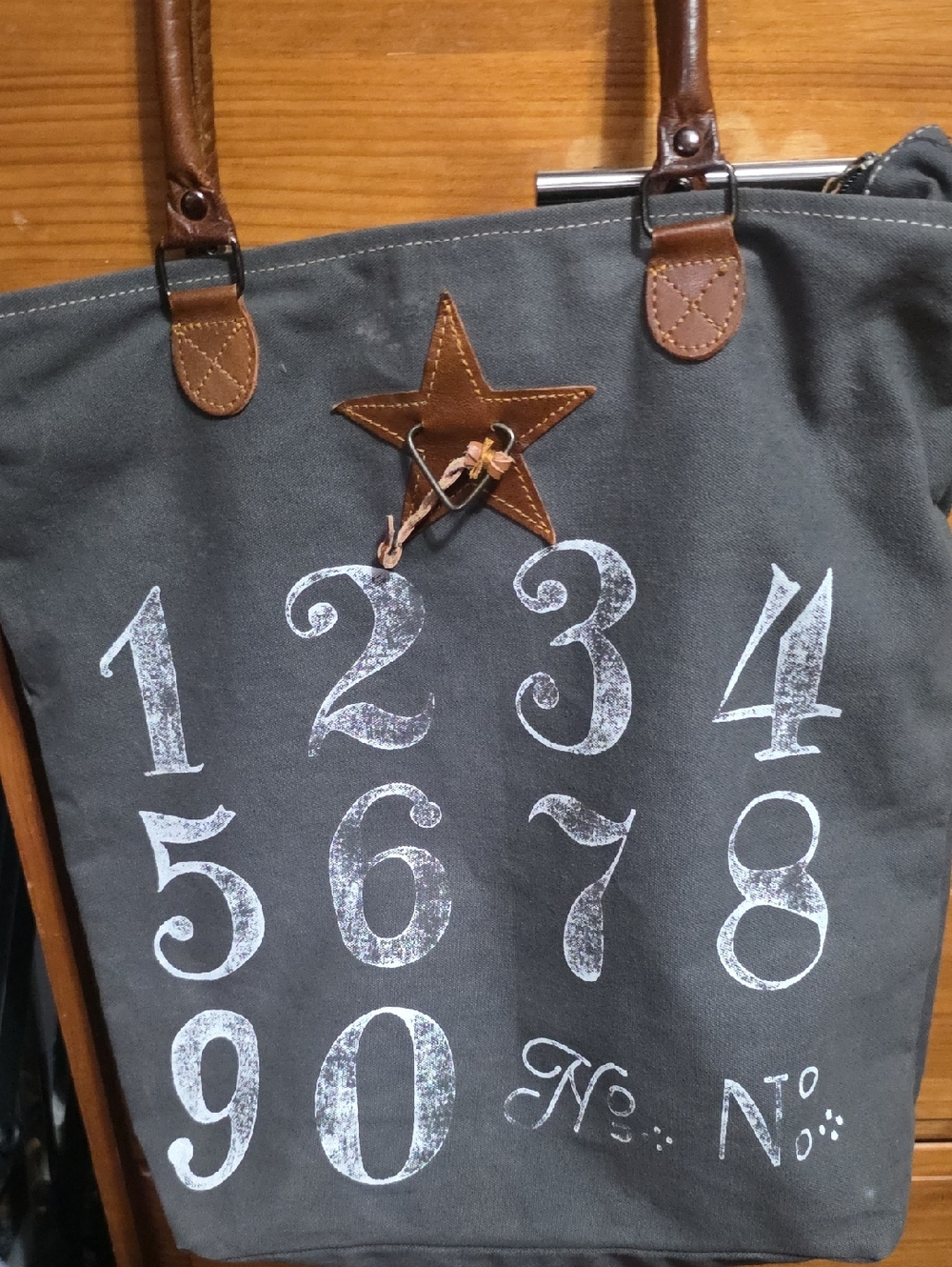 Gray Canvas Messenger Bag with Brown Leather Accents